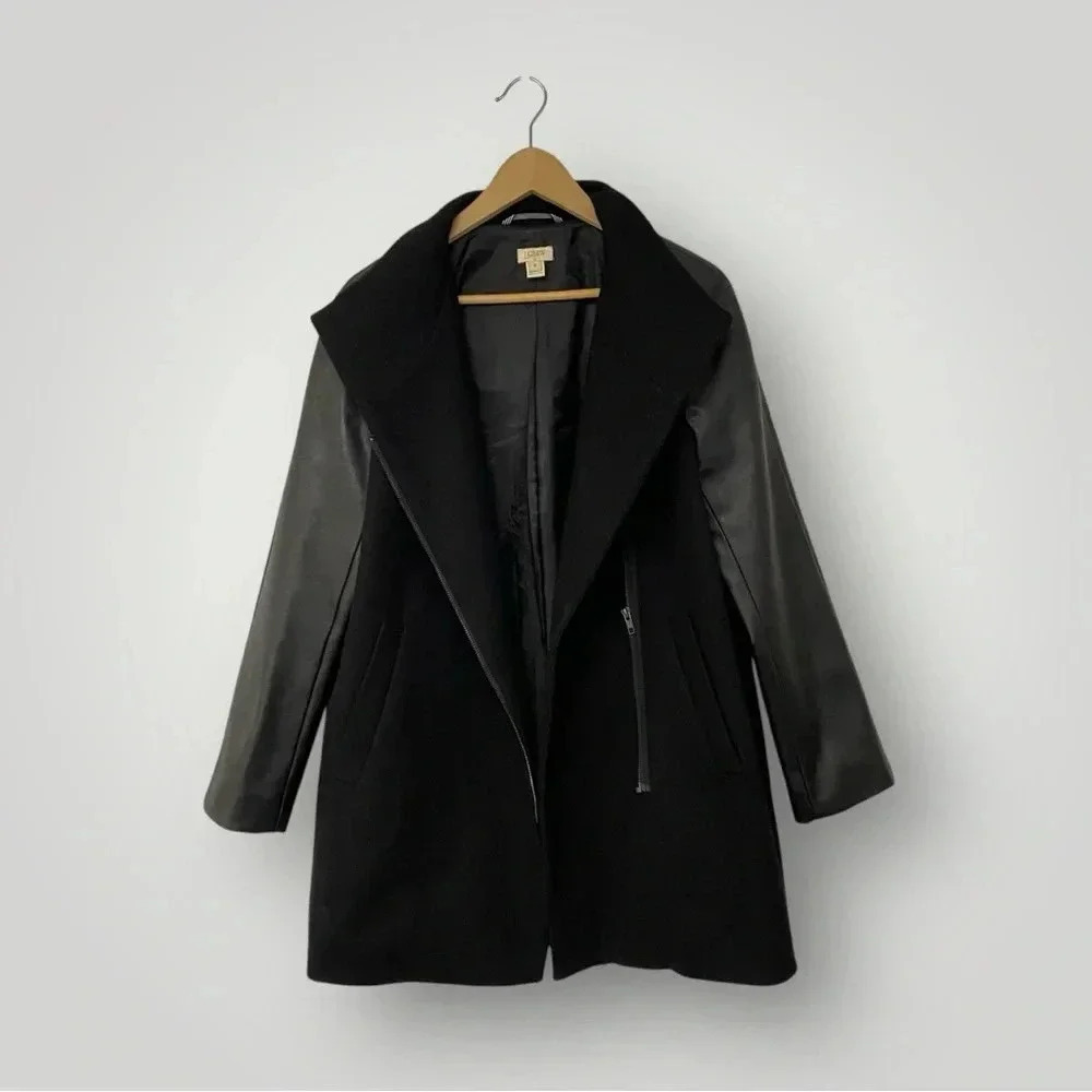 J. Crew Coat Vegan Leather Wool‎ Black